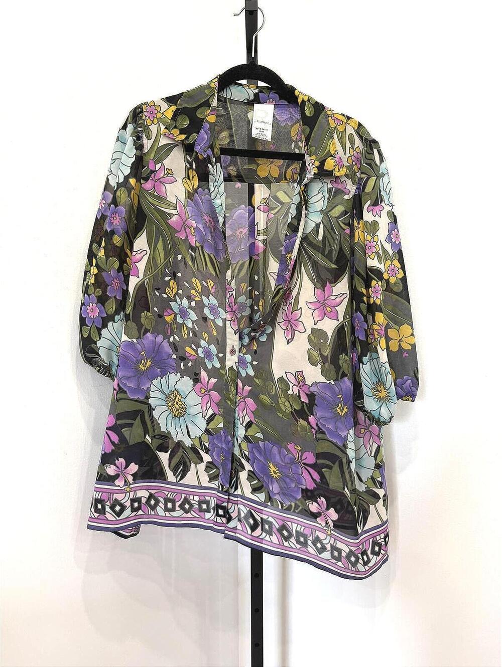 Roaman's 18w Large Floral Button-Up Blouse